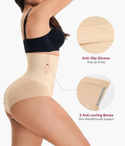 Nebility Shapewear Tummy Control Underwear High Waisted Panties Compression Body Shaping Briefs Girdle with Stripe Lace in Kuwait