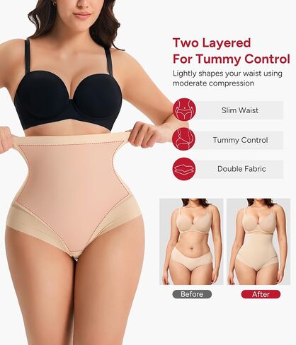 Nebility Shapewear Tummy Control Underwear High Waisted Panties Compression Body Shaping Briefs Girdle with Stripe Lace in Kuwait