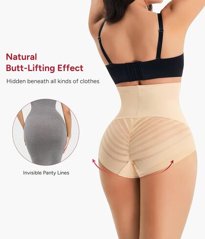 Nebility Shapewear Tummy Control Underwear High Waisted Panties Compression Body Shaping Briefs Girdle with Stripe Lace in Kuwait