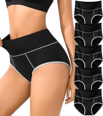 Womens Cotton Underwear High Waisted Full Coverage Briefs Soft Breathable Granny Postpartum C Section Panties 5 Pack in Saudi Arabia