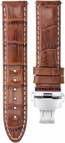 Ewatchparts 24mm Leather Watch Band Strap Clasp Compatible With Breitling Navitimer, Bentley Light Brown With White Stitching in Saudi Arabia
