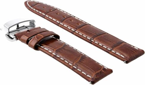 Ewatchparts 24mm Leather Watch Band Strap Clasp Compatible With Breitling Navitimer, Bentley Light Brown With White Stitching in Saudi Arabia