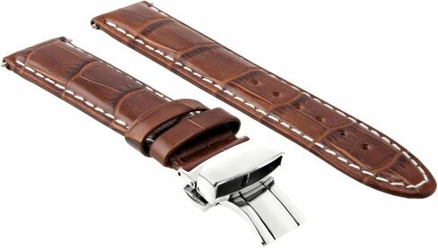Ewatchparts 24mm Leather Watch Band Strap Clasp Compatible With Breitling Navitimer, Bentley Light Brown With White Stitching in Saudi Arabia