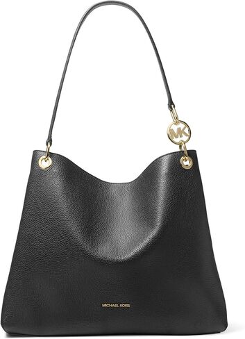 Michael Kors Women's Christina Large Shoulder Bag, Gold-Tone Hardware/Pebbled Leather/Black in Kuwait