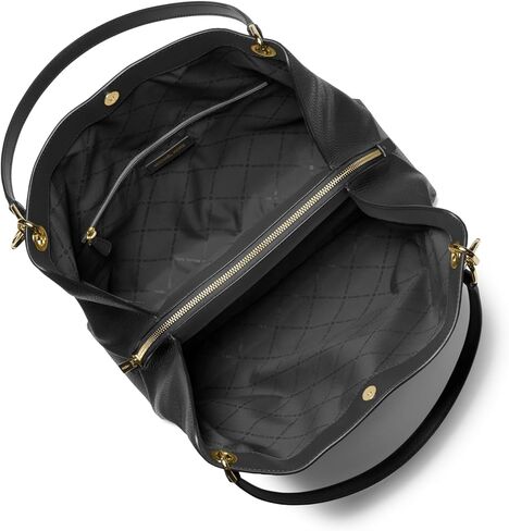 Michael Kors Women's Christina Large Shoulder Bag, Gold-Tone Hardware/Pebbled Leather/Black in Kuwait
