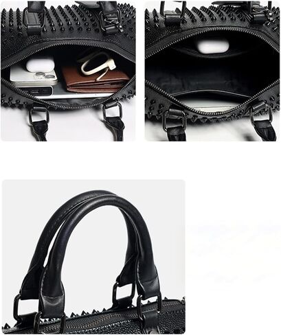 Black Studded Cylinder Duffle Bag, Unisex, 10.2 x 5.9 x 5.9 Inch | Shoulder Strap, Top Handle, Crossbody Tote in Kuwait