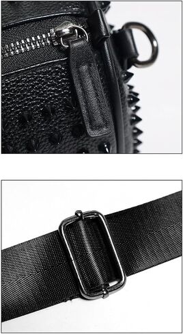 Black Studded Cylinder Duffle Bag, Unisex, 10.2 x 5.9 x 5.9 Inch | Shoulder Strap, Top Handle, Crossbody Tote in Kuwait