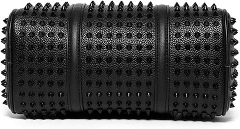 Black Studded Cylinder Duffle Bag, Unisex, 10.2 x 5.9 x 5.9 Inch | Shoulder Strap, Top Handle, Crossbody Tote in Kuwait