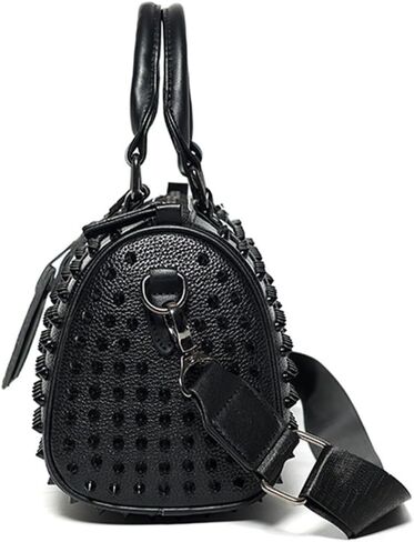 Black Studded Cylinder Duffle Bag, Unisex, 10.2 x 5.9 x 5.9 Inch | Shoulder Strap, Top Handle, Crossbody Tote in Kuwait