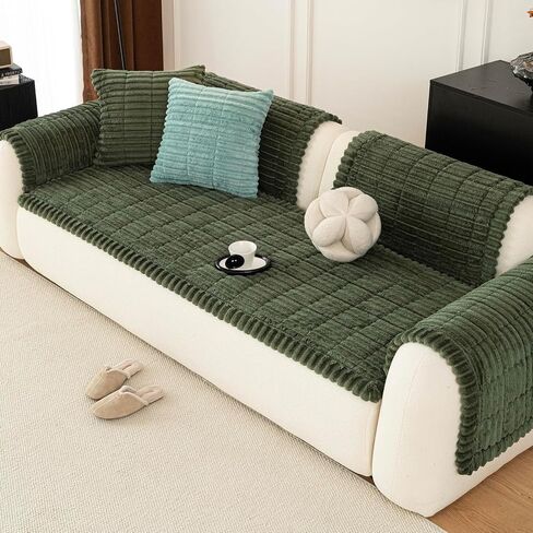 Sofa Couch Cover, Sofa Covers for Dogs Washable, Non-Slip Striped Sofa Slipcovers for Sectional Sofa, Sofa Cover Furniture Protector for L Shaped(Dark Green, 27.6"x 70.9") in Saudi Arabia
