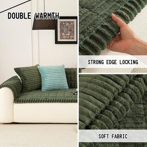 Sofa Couch Cover, Sofa Covers for Dogs Washable, Non-Slip Striped Sofa Slipcovers for Sectional Sofa, Sofa Cover Furniture Protector for L Shaped(Dark Green, 27.6"x 70.9") in Saudi Arabia