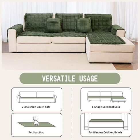 Sofa Couch Cover, Sofa Covers for Dogs Washable, Non-Slip Striped Sofa Slipcovers for Sectional Sofa, Sofa Cover Furniture Protector for L Shaped(Dark Green, 27.6"x 70.9") in Saudi Arabia