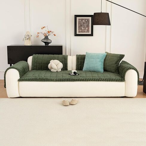 Sofa Couch Cover, Sofa Covers for Dogs Washable, Non-Slip Striped Sofa Slipcovers for Sectional Sofa, Sofa Cover Furniture Protector for L Shaped(Dark Green, 27.6"x 70.9") in Saudi Arabia