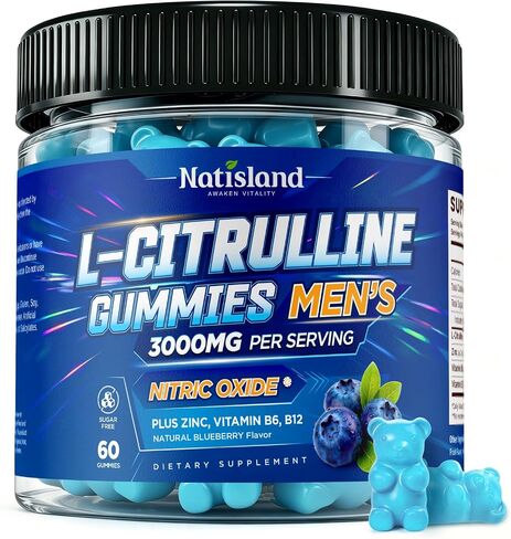 L Citrulline for Men Gummies, 3000mg L-Citrulline Supplements with Vitamin B6, B12, Zinc for Muscle Health & Recovery, Nitric Oxide Gummies Supplement, Sugar-Free, Vegan, Blueberry Flavor, 60 Count in Saudi Arabia