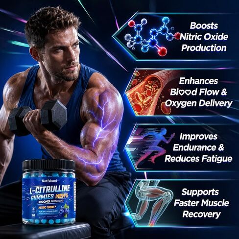 L Citrulline for Men Gummies, 3000mg L-Citrulline Supplements with Vitamin B6, B12, Zinc for Muscle Health & Recovery, Nitric Oxide Gummies Supplement, Sugar-Free, Vegan, Blueberry Flavor, 60 Count in Saudi Arabia