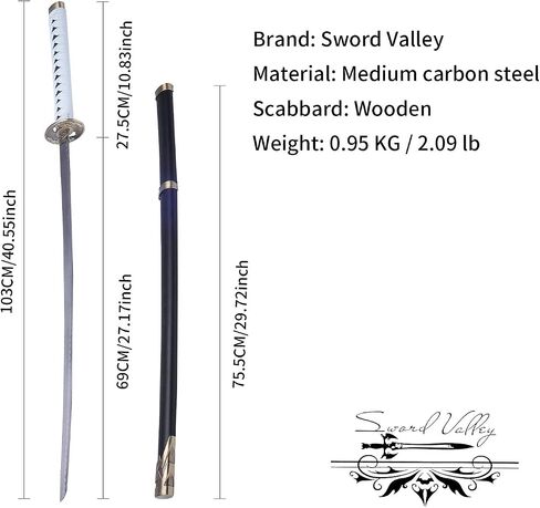 Sword Valley Yamato Carbon Steel Katana with Sheath - 103cm/40.6" Total Length - 1.05kg/2.31lbs Total Weight｜Waxed Rope Handle for Collection & Display - Used By Sparda/Vergil/Nero/Dante in Saudi Arabia