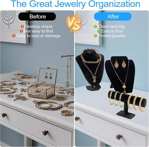 4 Piece Black Velvet Necklace Display Mannequin Bust with Bracelet Holder for Vendors, Professional Jewelry Displays for Selling and Photography in Saudi Arabia