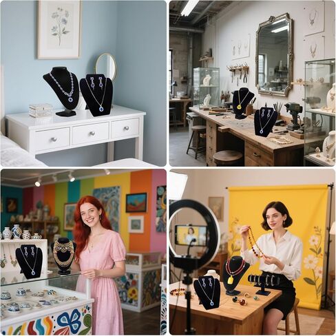 4 Piece Black Velvet Necklace Display Mannequin Bust with Bracelet Holder for Vendors, Professional Jewelry Displays for Selling and Photography in Saudi Arabia