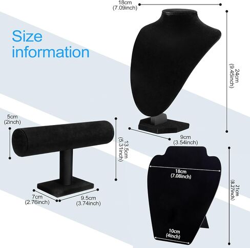 4 Piece Black Velvet Necklace Display Mannequin Bust with Bracelet Holder for Vendors, Professional Jewelry Displays for Selling and Photography in Saudi Arabia