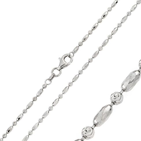Sterling Silver 2 mm Diamond Cut Alternating Oval & Round Bead Ball Chain Necklace in Saudi Arabia