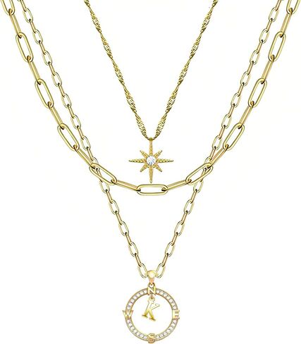 Gold Layered Necklaces for Women, 16K Gold Plated Chunky Paperclip Chain Choker Initial Letter A-Z Necklace Personalized Jewelry Mothers Day Gift in Saudi Arabia
