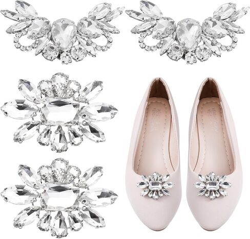 4 PCS Rhinestone Shoe Clips for Women, Sparkling Crystal Diamond Shoe Charms Detachable Buckles, Elegant Silver Shoe Clips for Wedding Bridal Prom Party High Heels Pumps Flats in Kuwait
