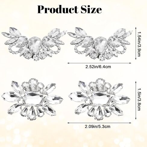 4 PCS Rhinestone Shoe Clips for Women, Sparkling Crystal Diamond Shoe Charms Detachable Buckles, Elegant Silver Shoe Clips for Wedding Bridal Prom Party High Heels Pumps Flats in Kuwait