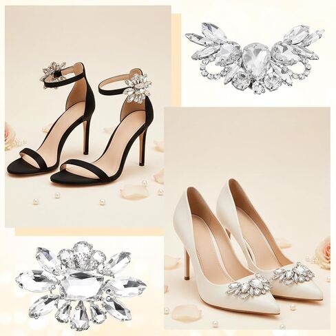 4 PCS Rhinestone Shoe Clips for Women, Sparkling Crystal Diamond Shoe Charms Detachable Buckles, Elegant Silver Shoe Clips for Wedding Bridal Prom Party High Heels Pumps Flats in Kuwait
