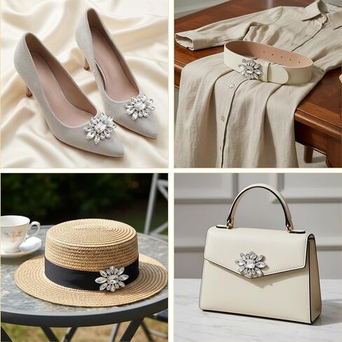 4 PCS Rhinestone Shoe Clips for Women, Sparkling Crystal Diamond Shoe Charms Detachable Buckles, Elegant Silver Shoe Clips for Wedding Bridal Prom Party High Heels Pumps Flats in Kuwait