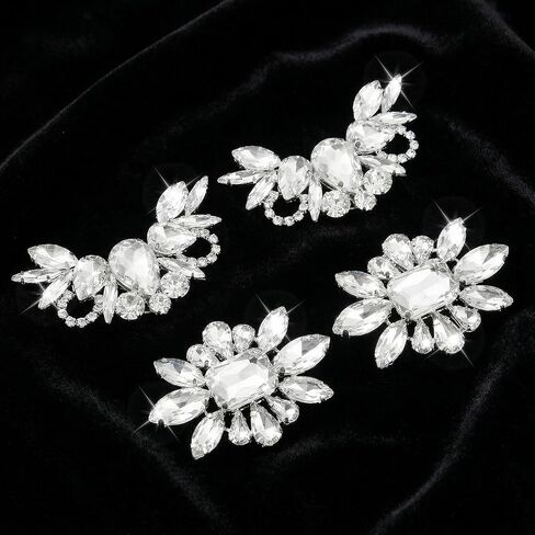 4 PCS Rhinestone Shoe Clips for Women, Sparkling Crystal Diamond Shoe Charms Detachable Buckles, Elegant Silver Shoe Clips for Wedding Bridal Prom Party High Heels Pumps Flats in Kuwait