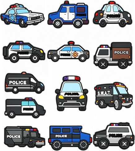 12pcs Police Car Shoe Decoration Charms, PVC Material, DIY Decorations for Clogs and Sandals, Versatile Craft Accessories for Party and Dance in Saudi Arabia