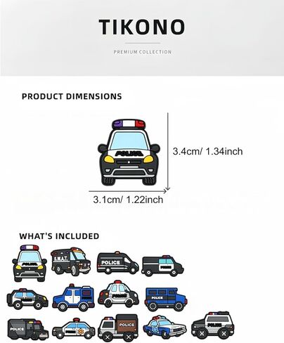 12pcs Police Car Shoe Decoration Charms, PVC Material, DIY Decorations for Clogs and Sandals, Versatile Craft Accessories for Party and Dance in Saudi Arabia