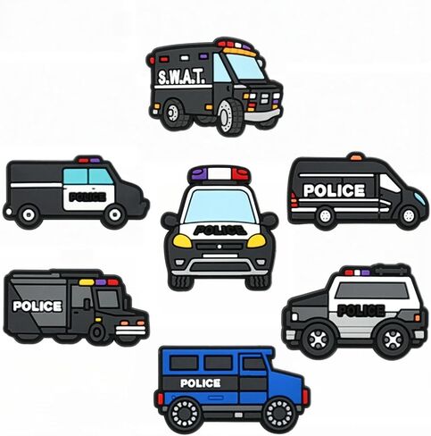 12pcs Police Car Shoe Decoration Charms, PVC Material, DIY Decorations for Clogs and Sandals, Versatile Craft Accessories for Party and Dance in Saudi Arabia