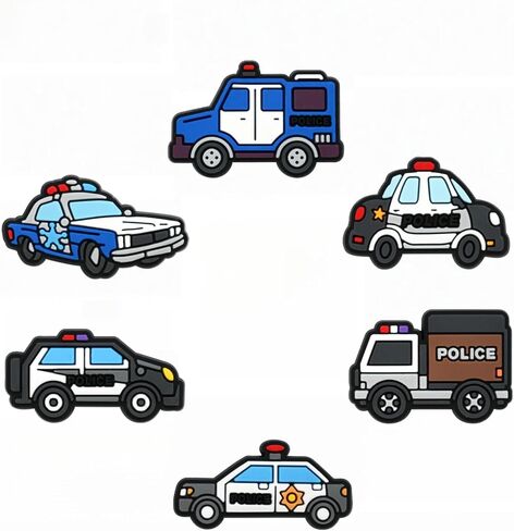 12pcs Police Car Shoe Decoration Charms, PVC Material, DIY Decorations for Clogs and Sandals, Versatile Craft Accessories for Party and Dance in Saudi Arabia