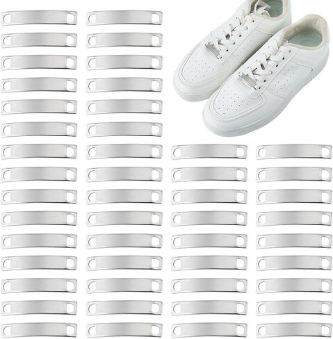 50Pcs Stainless Steel Shoelace Charms Curved Rectangle | Shoe Lace Tags, Detachable, For Men Women Shoes Sneakers Boots in Kuwait