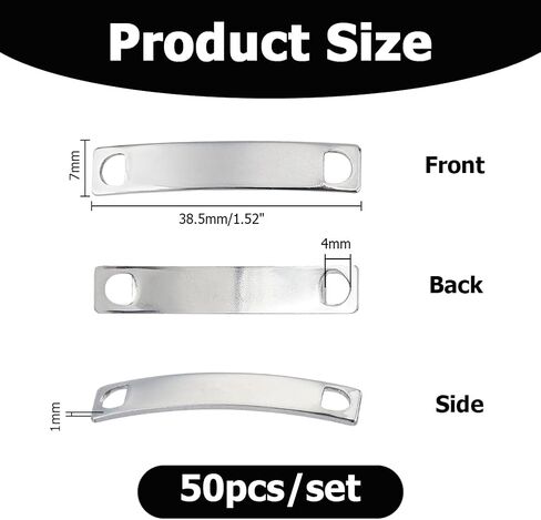 50Pcs Stainless Steel Shoelace Charms Curved Rectangle | Shoe Lace Tags, Detachable, For Men Women Shoes Sneakers Boots in Kuwait