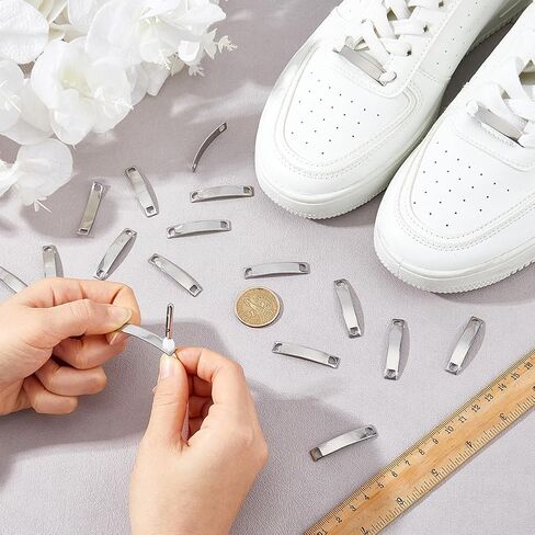 50Pcs Stainless Steel Shoelace Charms Curved Rectangle | Shoe Lace Tags, Detachable, For Men Women Shoes Sneakers Boots in Kuwait