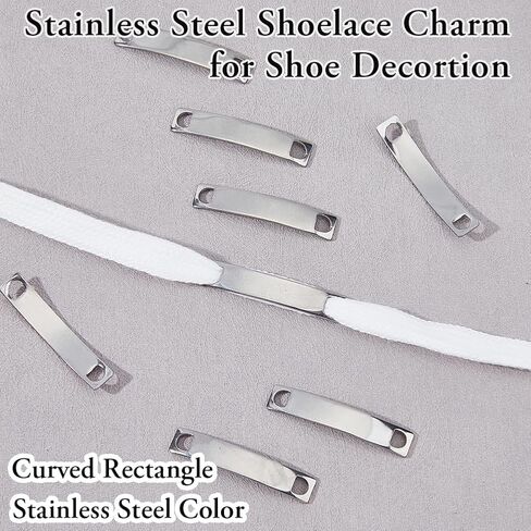 50Pcs Stainless Steel Shoelace Charms Curved Rectangle | Shoe Lace Tags, Detachable, For Men Women Shoes Sneakers Boots in Kuwait