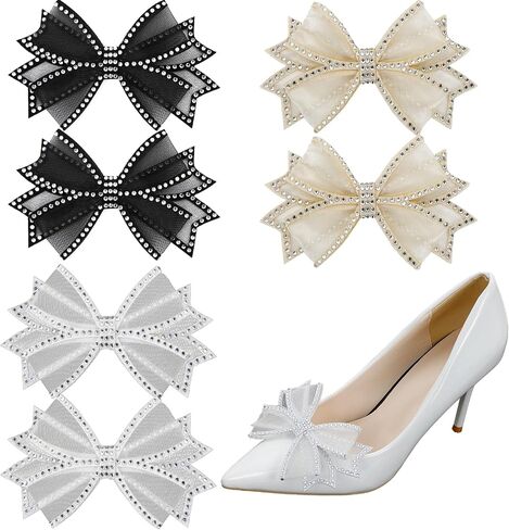 3 Pairs Elegant Rhinestone Bow Shoe Clips, Detachable Shoe Jewelry Accessories for Women's Dress Shoes, Bridal Wedding Party Prom Decorations in Saudi Arabia