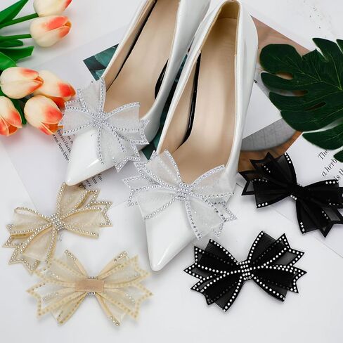 3 Pairs Elegant Rhinestone Bow Shoe Clips, Detachable Shoe Jewelry Accessories for Women's Dress Shoes, Bridal Wedding Party Prom Decorations in Saudi Arabia