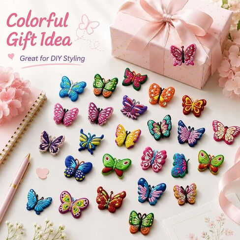 26 Pcs Butterfly Shoe Charms,PVC Colorful Butterfly Charms for Clog Shoes,DIY Sandals,Beach Sandals,Water Shoes, Shoe Decoration Accessories Gifts in Saudi Arabia