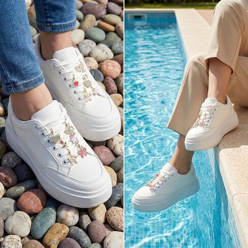 22 PCS Shoe Charms for Sneakers Gold Shoes Laces Decoration Bow Pendant with Lobster Clasp Handmade Jewelry Accessory Cute Flowers Shoelace Clips for Women Girls Personalized Gift 10 Styles in Saudi Arabia