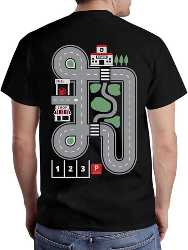 Tstars Playmat سيارة المسار قميص لهدايا أبي للآباء يوم لعب السيارات الطرق على الظهر تي شيرت رجالي in Kuwait