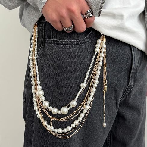 Layered Pants Chains Jeans Decor Clothing Accessories Unique Wallet Keychains Waist Belt Chain (Pearl7Chains) in Saudi Arabia