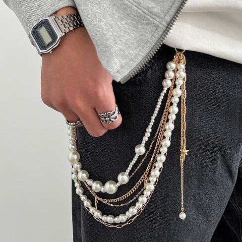 Layered Pants Chains Jeans Decor Clothing Accessories Unique Wallet Keychains Waist Belt Chain (Pearl7Chains) in Saudi Arabia