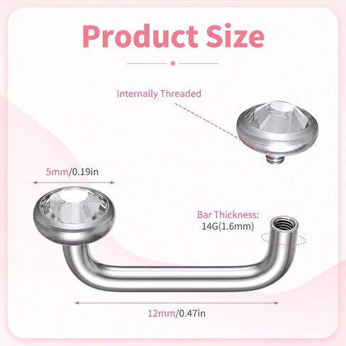 14G Titanium Surface Piercing Jewelry Double Crystal Barbell Dermal Staple Bar Piercing Jewelry Internally Threaded Anti Eyebrow Jewelrys Unisex 12mm in Saudi Arabia