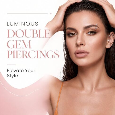 14G Titanium Surface Piercing Jewelry Double Crystal Barbell Dermal Staple Bar Piercing Jewelry Internally Threaded Anti Eyebrow Jewelrys Unisex 12mm in Saudi Arabia