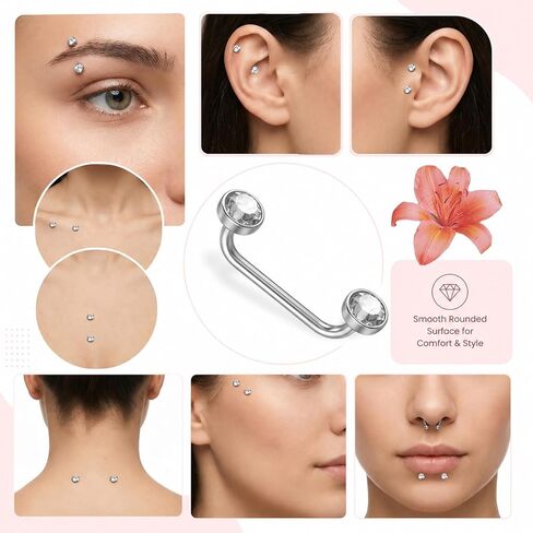 14G Titanium Surface Piercing Jewelry Double Crystal Barbell Dermal Staple Bar Piercing Jewelry Internally Threaded Anti Eyebrow Jewelrys Unisex 12mm in Saudi Arabia