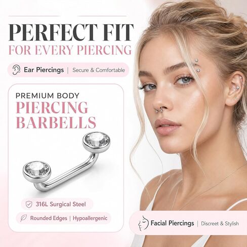 14G Titanium Surface Piercing Jewelry Double Crystal Barbell Dermal Staple Bar Piercing Jewelry Internally Threaded Anti Eyebrow Jewelrys Unisex 12mm in Saudi Arabia