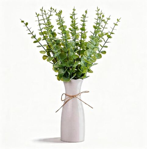 Artificial Eucalyptus Stems with White Vase,19 Inch Small Fake Plants Indoor,Faux Greenery Plant for Farmhouse Home Decor,Bathroom Living Room Kitchen Office Shelf Coffee Table Centerpiece in Saudi Arabia